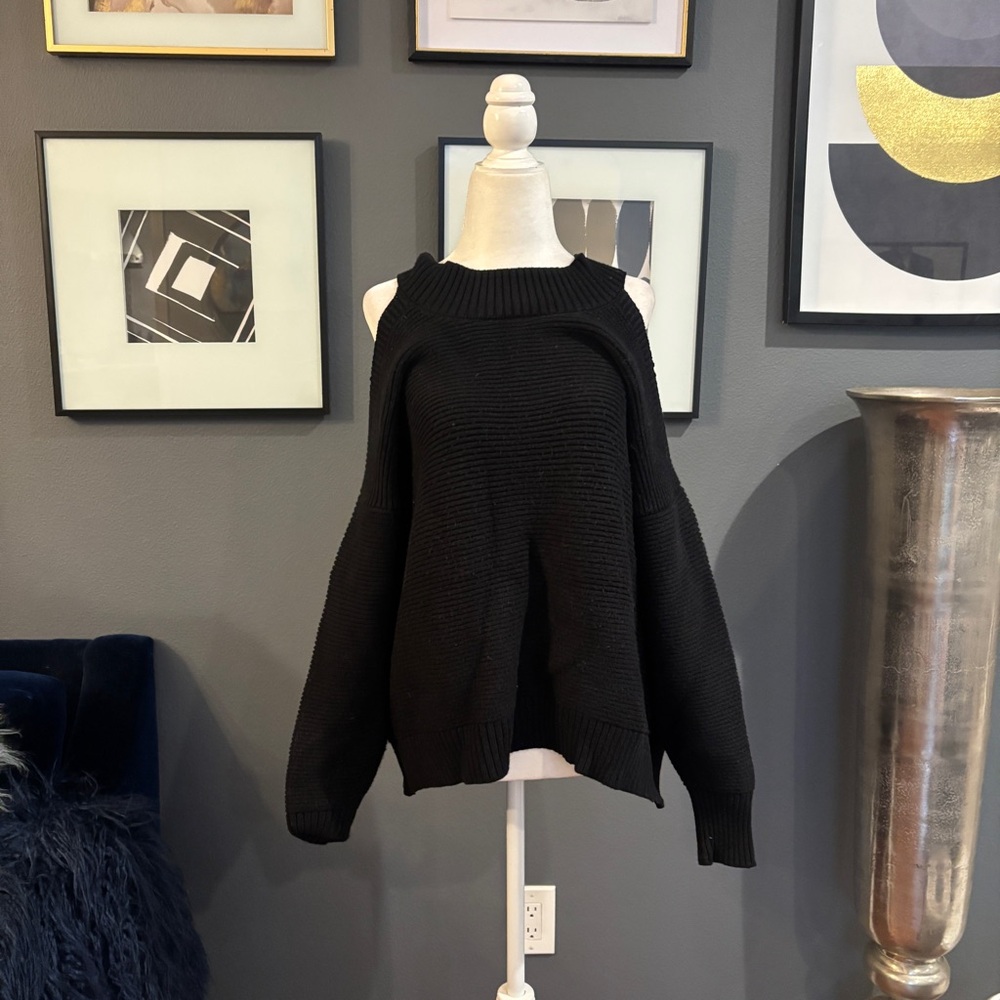 Zara Black Cold Shoulder Knit Sweate